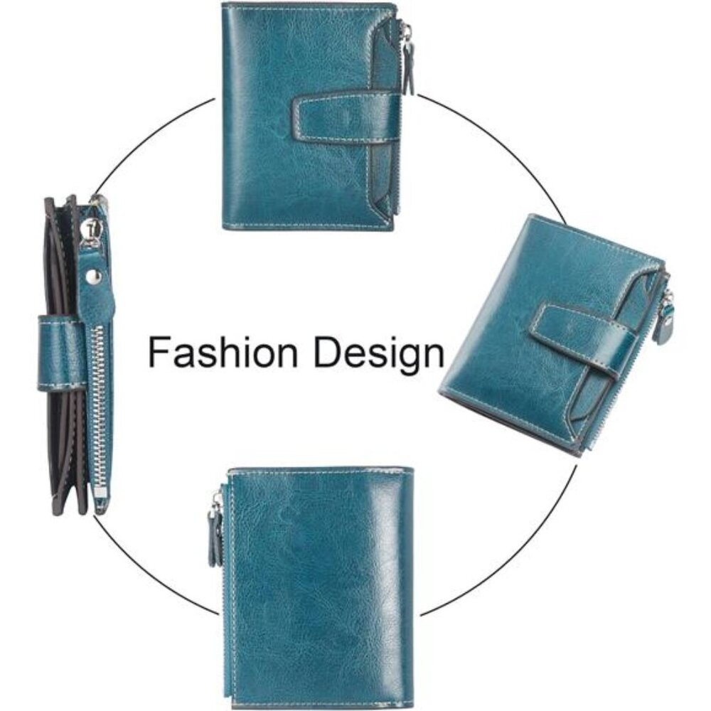 New Small Compact Women Wallet RFID Blocking Genuine Leather Bifold Purse - Picture 3 of 6